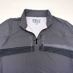 IBKUL Womens XL Navy Blue Gingham 1/4 Zip UPF 50+ Long Sleeve Sun Shirt Top